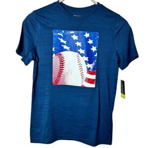 Tek Gear Blue T-Shirt with Baseball and American Flag Design Sz L (14/16)  NWT